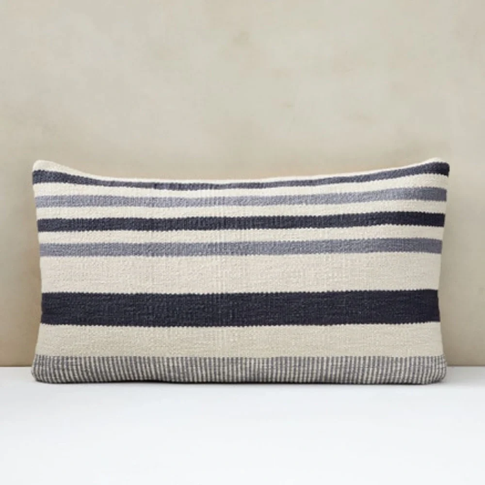 West Elm Charcoal and Cream Striped Accent Pillows